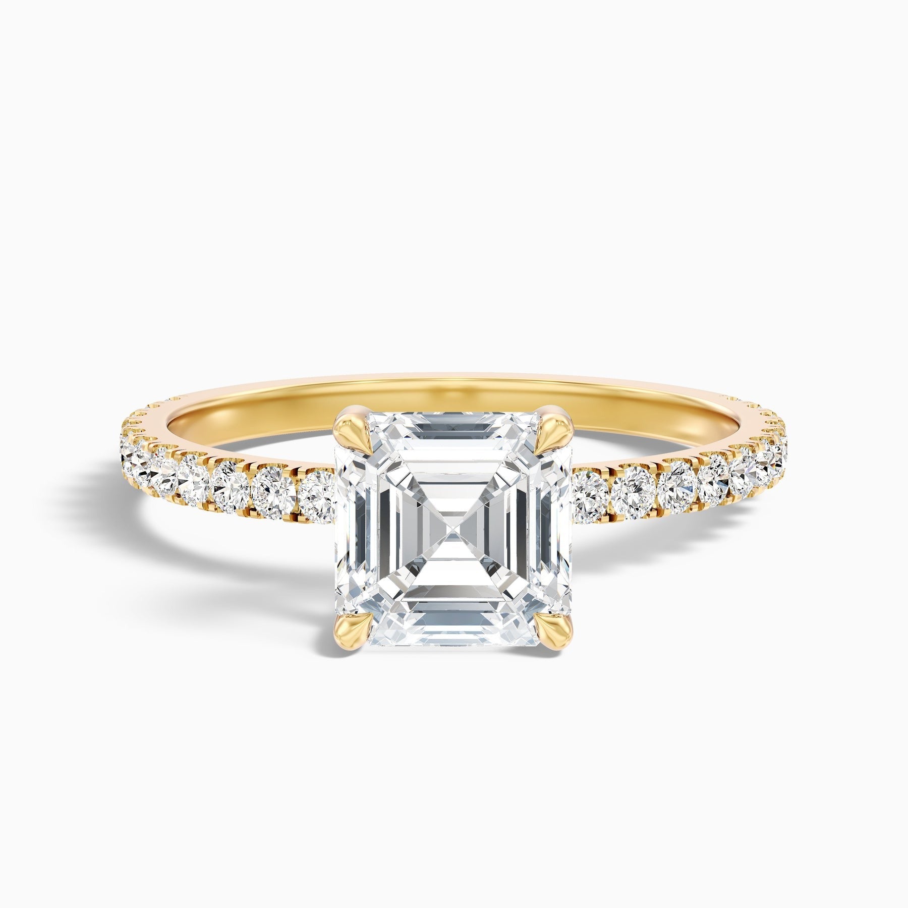 Crystaluxe Asscher Cut Side Stone Pave Lab Grown Diamond Engagement Ring